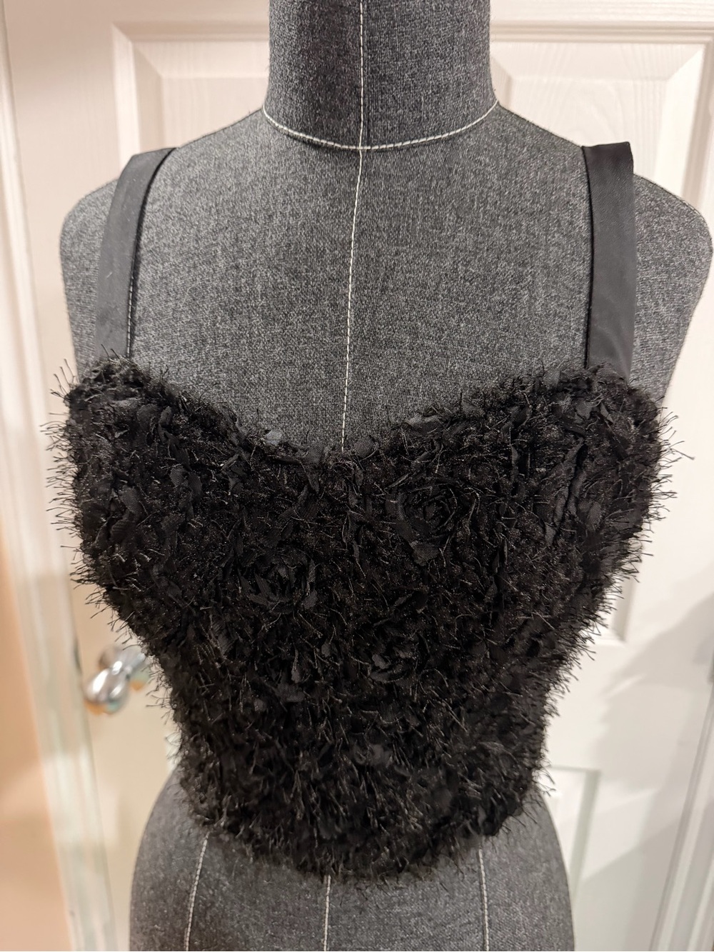 Topshop Tall Black Textured Bustier Top with Thin Straps
